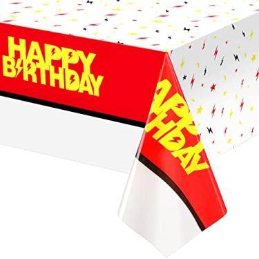 Imagem de Pajean 1 pacote com 1,37 m x 274,3 cm toalha de mesa de plástico vermelha branca plissada clássica para todas as estações, desenho animado, anime, decoração de mesa de videogame, artigos de festa de