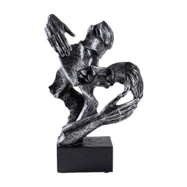 Imagem de Fenteer Abstrato de de casal de rosto escultura amor estátua de beijos estatuetas para o gabinete da sala de estudo Presentes para ela para ela, Vintage Silvery