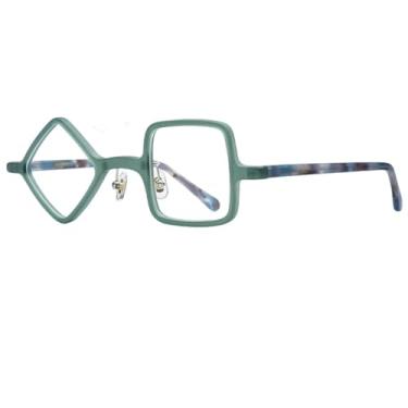 Imagem de Armação de óculos de acetato masculino retrô redondo romboide óculos de grau feminino vintage óculos (9387 verde fosco)