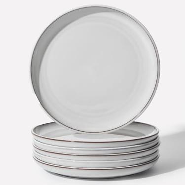 Imagem de Pokini Pratos de cerâmica de 25 cm, conjunto de pratos de jantar brancos para sobremesa, bife de pizza, conjunto de pratos de grés de cozinha de terracota, seguro para lava-louças e micro-ondas