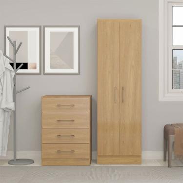 Imagem de Kit Quarto Solteiro Armário com Cômoda 4 Gavetas MDP Carvalho 3000 Menu Móveis