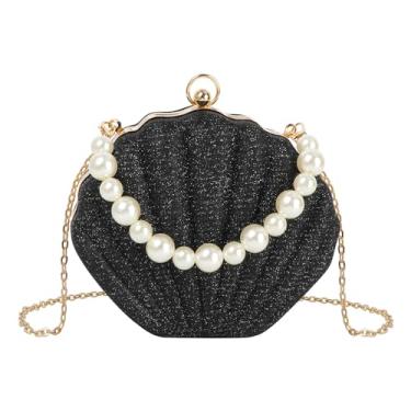 Imagem de Bolsa feminina Seashell Evening Bag Mermaid Chain Strap Clutch Shoulder Bag, Q-preto, 7.7" x 6.5" x 2.4"