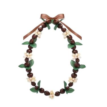 Imagem de Blue Drop Colar de formatura havaiano para mulheres, Kukui Nut Leis, colar de flores, coração, contas, concha, laço, colégio, colégio, acessórios de formatura, Madeira