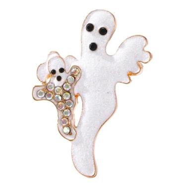 Imagem de Broche de fantasma branco com strass para mulheres unissex dourado exagerado AB lantejoulas de cristal AB broches broches de lapela moda terno colarinho vestido acessórios joias para Halloween, Medium