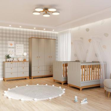 Imagem de Quarto Bebê Gêmeos com 2 Berços Mini Cama Cômoda  e Guarda Roupa Liza Permobili