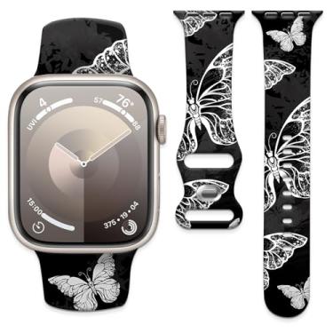 Imagem de Pulseira esportiva de silicone compatível com Apple Watch séries 10, 9, 8, 7, 6, 5, 4, 3, 2 e 1 de 40 mm, 38 mm e 41 mm (borboleta preta)