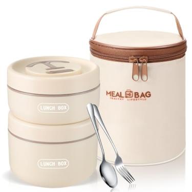Imagem de Dandat Lancheira térmica térmica com 2 peças, com garfo, faca para micro-ondas, lancheira de aço inoxidável, 430 g, 600 ml, pote térmico empilhável separado para alimentos para adultos, crianças,