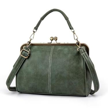 Imagem de EDIWER Bolsa feminina de couro, bolsa de ombro com alça superior com fecho de beijo, bolsa tiracolo vintage, bolsa clutch para noite, Verde