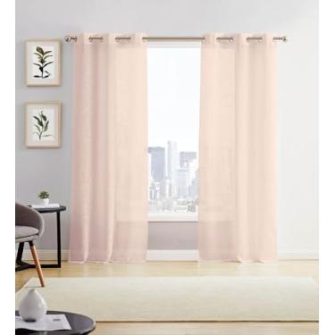 Imagem de Cortinas transparentes para janela 2 painéis 96,5 cm L x 243,8 cm C (193 cm L) Cortinas texturizadas de linho e cortinas para sala de estar, quarto, cortinas de fazenda, decoração boho, tratamentos de