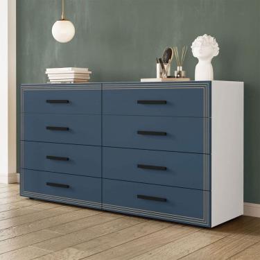 Imagem de Cômoda Valência 8 Gavetas Branco/Azul - Politorno