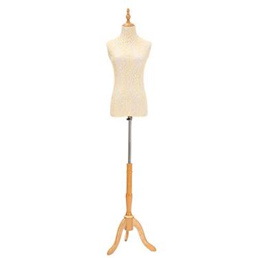 Imagem de CUTPOIY Vestido de costura feminino modelo bege, manequim tronco roupa corporal exibição 47-70 polegadas altura ajustável tripé de madeira suporte interessante (sem braços pequenos)