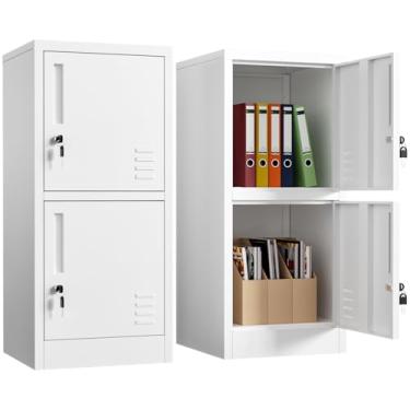 Imagem de BAVNNRO Armário de armazenamento de metal de 2 portas com portas e prateleiras de bloqueio, organizador de arquivos, adequado para escritório, casa, sala de estar (branco)