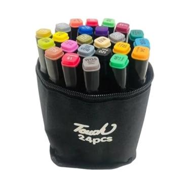 Imagem de Kit de Marcadores de Arte com Ponta Dupla, 24 Cores Sortidas, Canetinhas com Estojo de Transporte Preto