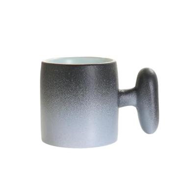 Imagem de Xícara de chá pequena de cerâmica grossa de 80 ml com alça, conjunto de chá kung fu de cerâmica retrô japonesa - mudança gradual branco e preto
