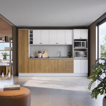 Imagem de Cozinha Modulada Celeste Kappesberg 100% MDF Branco/Nogueira 9 Peças