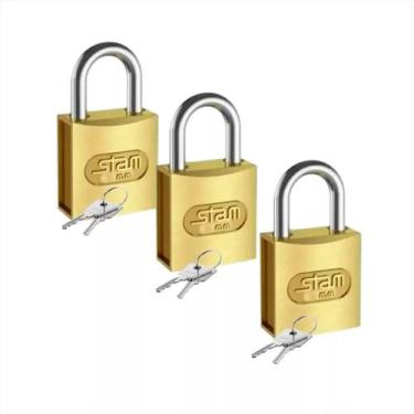 Imagem de Cadeado 25 Mm C/ 2 Chaves Zamac Latonado E-coat Kit 3 Und - Stam