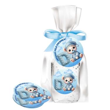 Imagem de kit 25 Lembrancinhas Alcool Gel Ursinho Azul Maternidade e Chá De Bebê