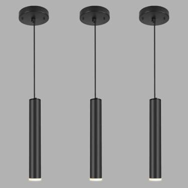 Imagem de XIYAZG Luminária Pendente Preta Moderna Para Ilha De Cozinha, Iluminação 1 Luz, Cabo Luz Ajustável, Suporte Lâmpada Gu10 Combinando, Sala Estar, Quarto E Jantar (Ângulo Feixe Amplo) (Pacote Com 3)