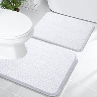 Imagem de OLANLY Conjunto de tapetes de banheiro de 2 peças, tapetes de banho de chenille macio absorvente e contorno em forma de U, tapete de banheiro lavável à máquina, acessórios de decoração de casa (61 x