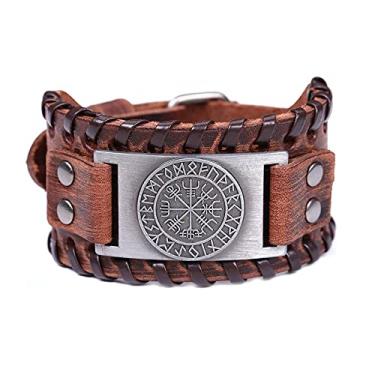 Imagem de HAQUIL Pulseira Viking para Homens, Talismã de Bússola Islandesa com Runas Vikings Vegvisir, Pulseira de Couro Marrom Nórdico, Presentes de Joias Vikings