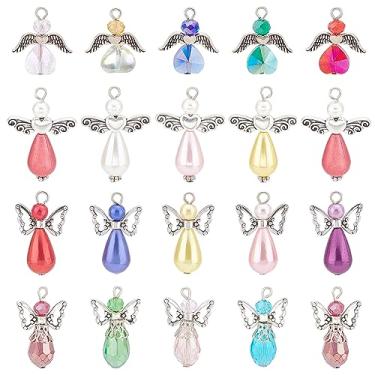 Imagem de SUNNYCLUE 1 caixa, 60 peças, berloques de anjo, contas de anjo em massa, asas de guardião, contas de vidro facetadas, pingentes de fada para fazer joias, lembrancinhas de festa, brincos de Natal