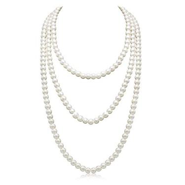 Imagem de Colares longos de pérolas para mulheres, creme branco, falso, pérola, colar em camadas, bijuteria, Vidro, Sem Pedra Preciosa