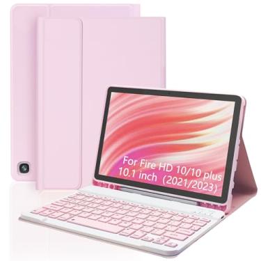 Imagem de XCHYTECHER Capa de teclado para Amazon Fire HD 10/10 Plus de 10,1 polegadas, teclado destacável com capa de porta de carregamento tipo C (rosa + rosa)