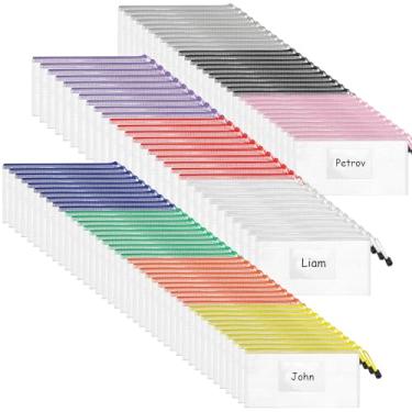 Imagem de Handepo 100 bolsas de malha A6 com zíper e bolso para etiquetas 24 x 11 cm, à prova d'água, pequenos sacos de arquivo com zíper, lápis de cor, documentos multifuncionais, para escritório, viagens