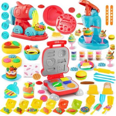 Imagem de Conjunto de massa de brincar Rossucs 3 em 1 cor com macarrão de hambúr