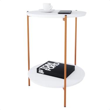 Imagem de mesa de canto Mesa Lateral Redonda Estilo Industrial Pés de Ferro e Tampo MDF Para Sala Canto Sofá e Decoração(Branca)