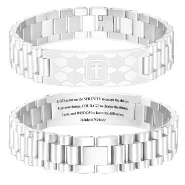 Imagem de KLIFOWDY Pulseiras de futebol de aço inoxidável para homens, pulseiras cruzadas, versículo bíblico gravado, pulseira masculina, joias cristãs, presentes, First Communion, Sem Pedra Preciosa