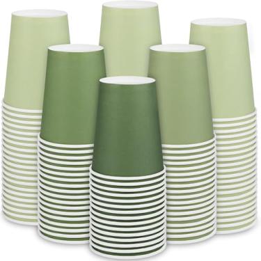 Imagem de Kochorie 144 peças de copos de papel verde sálvia 255 g copos de papel de café descartáveis gradiente verde copo de festa copo de bebida para casamento, aniversário, festa de férias, faça você mesmo e