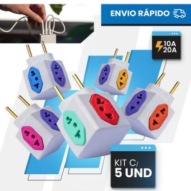 Imagem de Adaptador de Tomada Kit C/5 Benjamin 10A/20A CUBO Pino Maciço Resisten