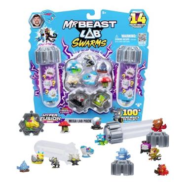 Imagem de MrBeast Lab Série Swarms Hyper Fusion, Avalanche Globe Collectibles, Colecione mais de 100 enxames exclusivos, pacote Mega Lab com 14 micro feras, 14 adesivos e 4 bonés de fusão, diversão para