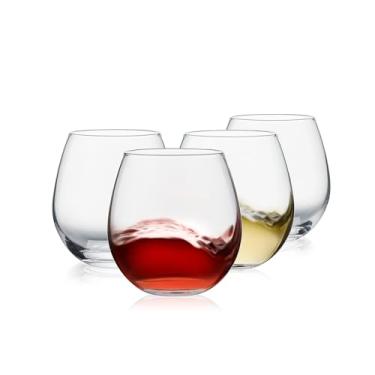 Imagem de Conjunto de 4 taças de vinho sem haste de 4 taças de vinho tinto e branco para uso diário, casamento, aniversários, presente de inauguração de casa, hospedagem, bar em casa, festa noturna