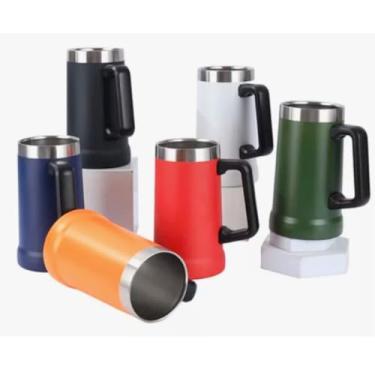 Imagem de Caneca Térmica Inox com Alça 709ml – Parede Dupla, Preta Fosca, Bebidas Quentes ou Frias