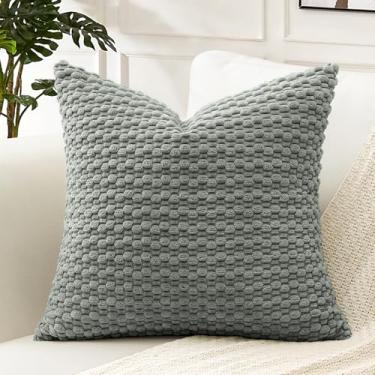 Imagem de OTOSTAR Capas de almofada decorativas de veludo cotelê Pom Poms 50 x 50 cm, super macias, boêmias, listradas, quadradas, geométricas, para sofá, sofá, quarto, carro, decoração, conjunto de 1, cinza