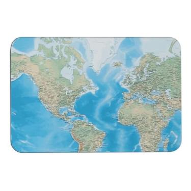 Imagem de QMNLKH Tapetes de banho, mapa-múndi impresso, tapete deslizante, macio, antiderrapante, secagem rápida, adequado para banheiro e pátio