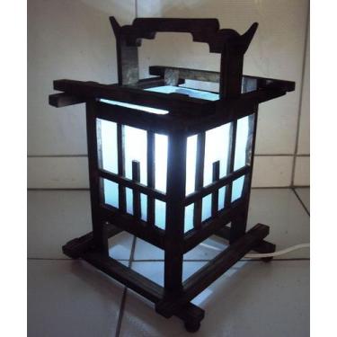 Imagem de Abajur de mesa luminária estilo oriental japonês sala quarto madeira h