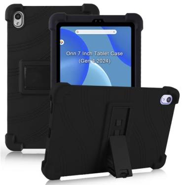 Imagem de ATOOZ Capa infantil para tablet Walmart Onn de 7 polegadas 2024 (modelo: 100135924), capa de silicone macio geração 4 com suporte (preto)