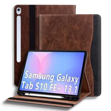 Imagem de TIPOYOROOS Capa para Samsung Galaxy Tab S10 FE Plus 13,1 polegadas 2025 (SM-X620/SM-X626B) Capa inteligente com bolso e porta-lápis, couro PU empresarial com compartimento para cartão, marrom