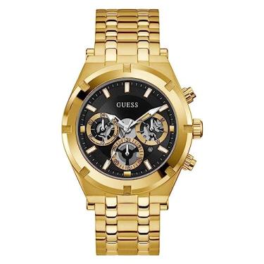Imagem de GUESS Relógio esportivo masculino multifuncional de 44 mm – caixa de aço inoxidável dourado com mostrador e pulseira Skelton preto, Dourado/preto, ONE