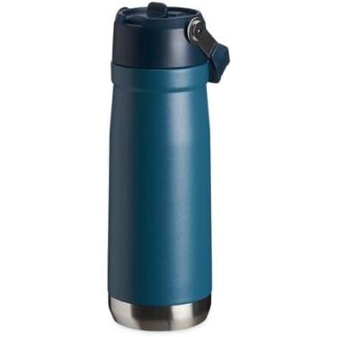 Imagem de Garrafa Térmica 650ml com Canudo e Alça – Aço Inoxidável, Parede Dupla, Isolamento a Vácuo, Conserva Bebidas Frias e Quentes, Livre de BPA (AZUL)