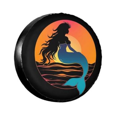 Imagem de LOJAOGON Silhouette Mermaid Capa de pneu sobressalente protetores de roda à prova de poeira capa de pneu para trailer, trailer, areia muitos veículos 43.2 cm