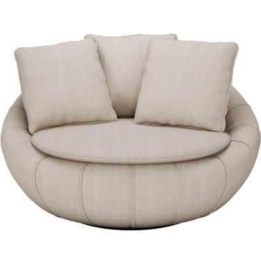 Imagem de Poltrona Giratória Decorativa Redonda Com Almofadas Saphire M22 Linho Cru - Mpozenato