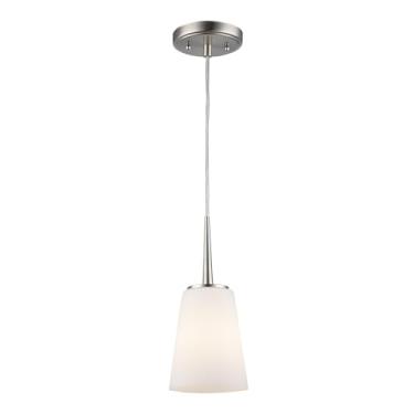 Imagem de Asher Hamilton Lighting Luminária pendente Montgomery 1 luz | Acabamento em níquel escovado com sombra de vidro fosco branco | Altura ajustável para pendurar até 210 cm | Usa lâmpada de base média E26