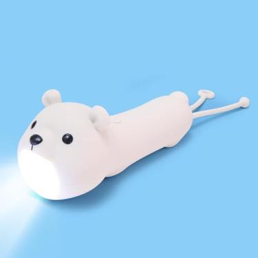 Imagem de Ammonite Linda lanterna de silicone de urso polar, lanternas portáteis de animais com alça de pendurar, luz de acampamento compacta recarregável para caminhadas, emergências e uso ao ar livre