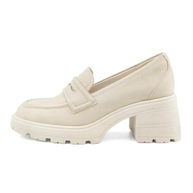 Imagem de JENN ARDOR Mocassins Femininos De Salto Grosso E Plataforma, Bico Redondo Fechado, Calçados Sociais Sem Cadarço Para Festa Casamento, Sapatos Escritório, Bege-Camurça, 11