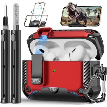 Imagem de Polislime Capa para AirPods Pro 2ª geração com suporte de telefone, design de interruptor automático de proteção contra quedas com kit de limpeza para carregamento de iPod Pro (cabo USB-C/Lightning