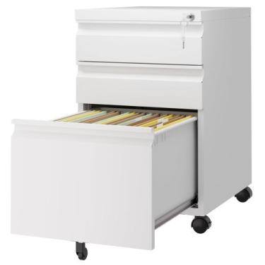 Imagem de Armário Under Desk Armário de arquivo móvel LISSIMO de 3 gavetas branc